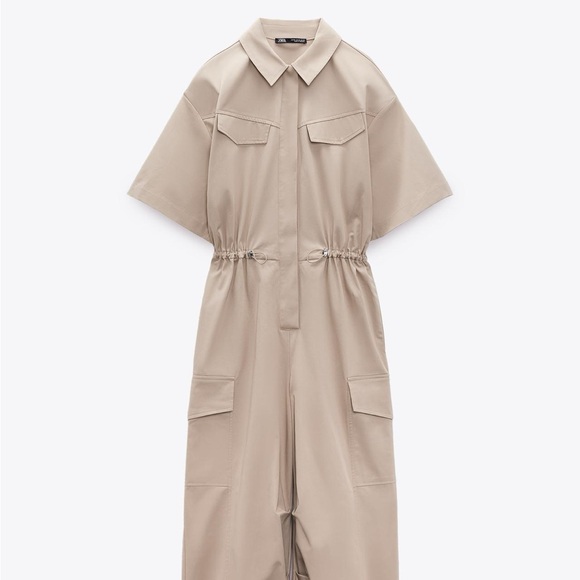 Zara Beige Button-Up Jumpsuit - Picture 4 of 4